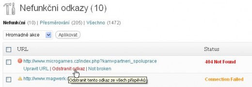 Seznam nefunkčních odkazů