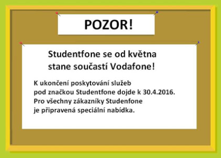 Oznámení na webu Studentfone