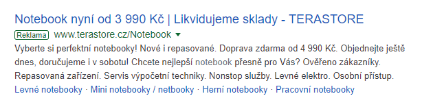Příklad dobře napsaného inzerátu v Google Ads