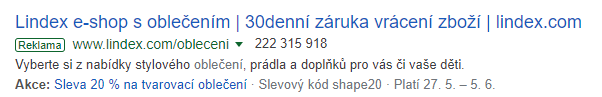 příklad dobře napsaného inzerátu v Google Ads