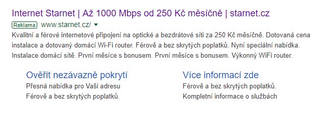Příklad dobře napsaného inzerátu v Google Ads